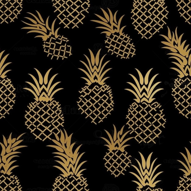 A close up of a black and gold pineapple pattern generative ai