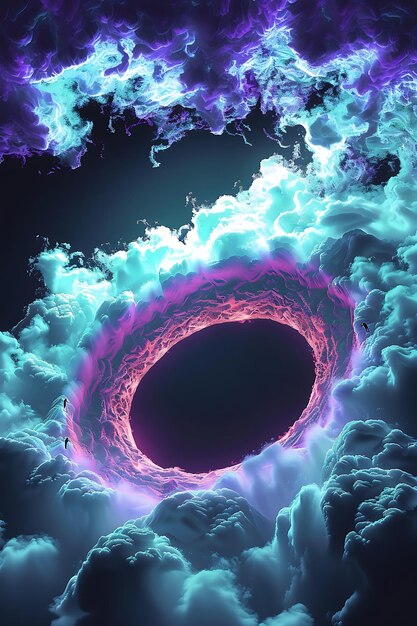 Photo a close up of a black hole in the clouds with a purple and blue light