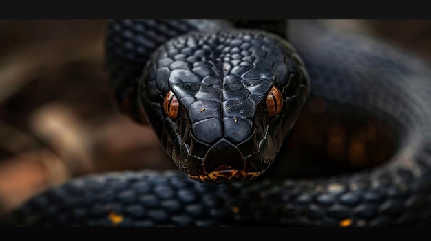 close up Black Mamba straight face dark tone