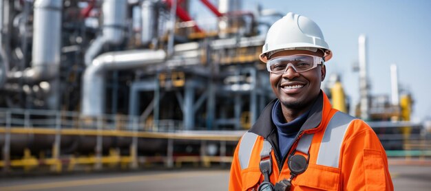 Close up of a black man engineer with white helmet control in factory factory operators