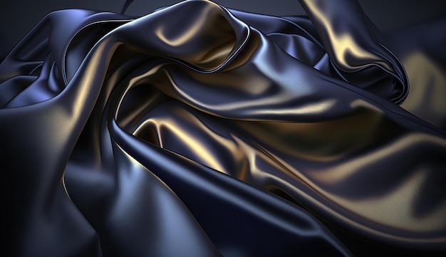 A close up of a black silk fabric with a gold stripe.