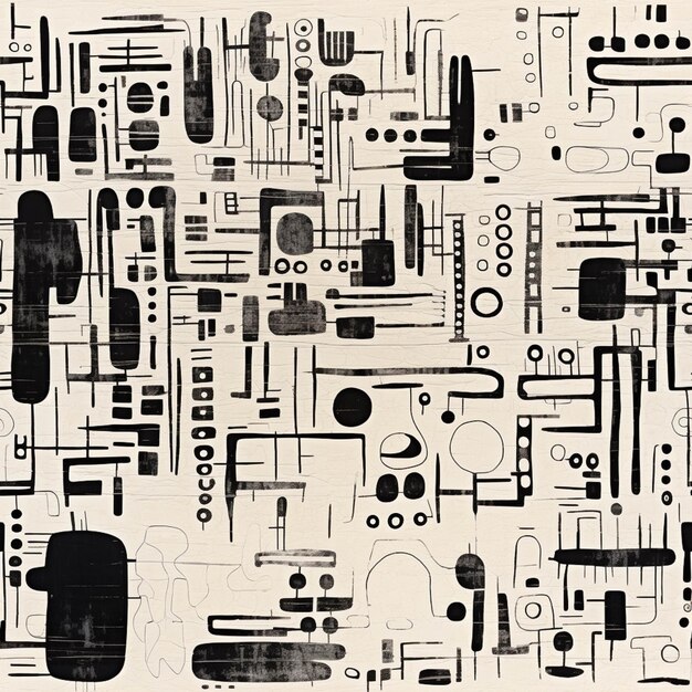 A close up of a black and white drawing of a bunch of objects generative ai