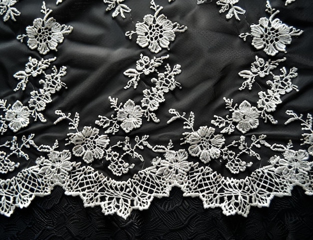 Photo a close up of a black and white lace with flowers generative ai