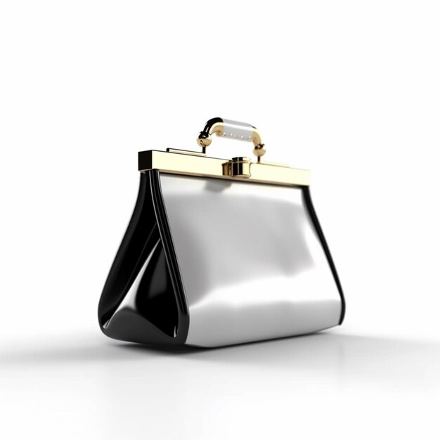 A close up of a black and white purse on a white surface generative ai