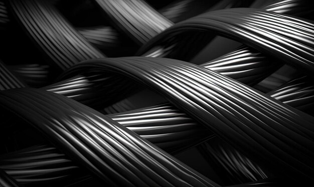 a close up of a black and white twisted wire on a background in the style of rendered in cinema4d