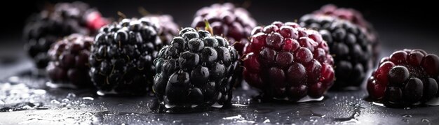 A close up of blackberries on a table