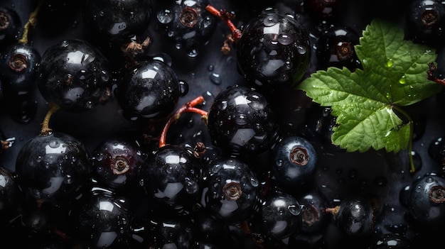 A close up of blackberries with a green leaf