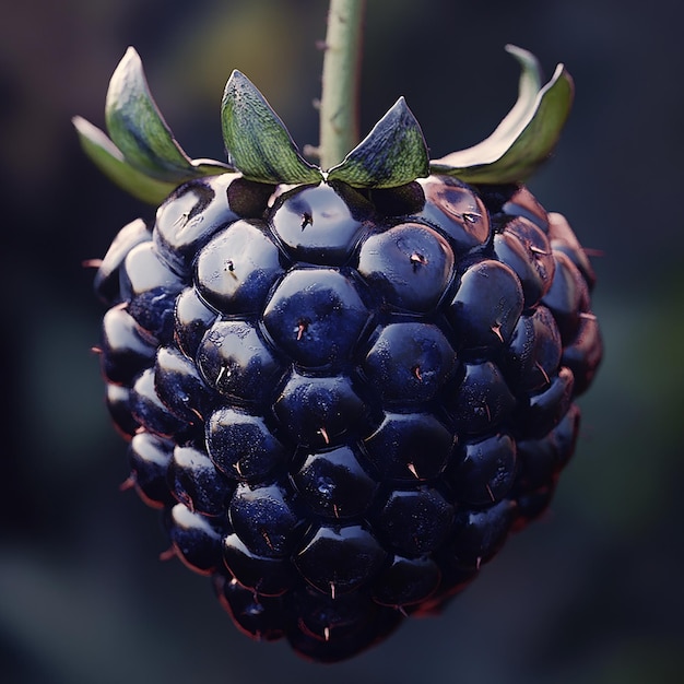 a close up of a blackberry with a blue berry on it