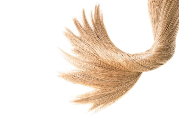 A close up of a blonde hair with the word hair on it