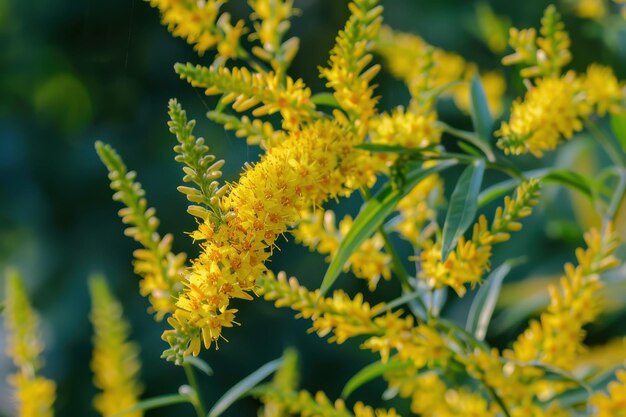 Photo close up of blooming wrinkleleaf goldenrod flowers