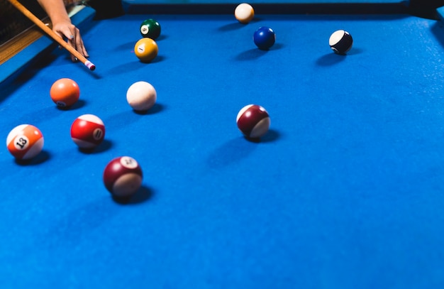 Close-up blue billiard table