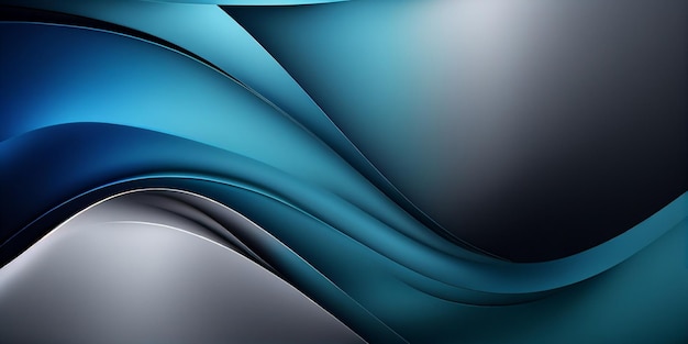 Close up of blue and black abstract background with curved design generative ai