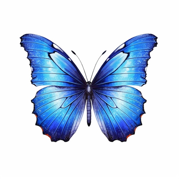 A close up of a blue butterfly on a white background generative ai