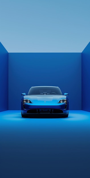 a close up of a blue car in a blue room generative ai