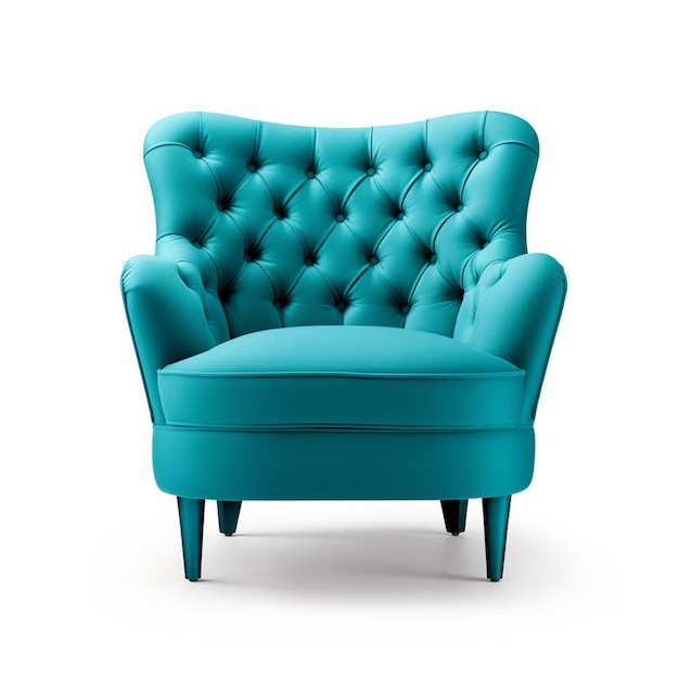 a close up of a blue chair with a white background generative ai