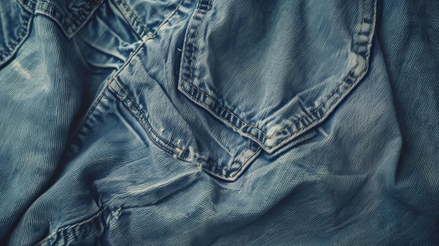 Photo close up of blue denim jeans fabric with stitching