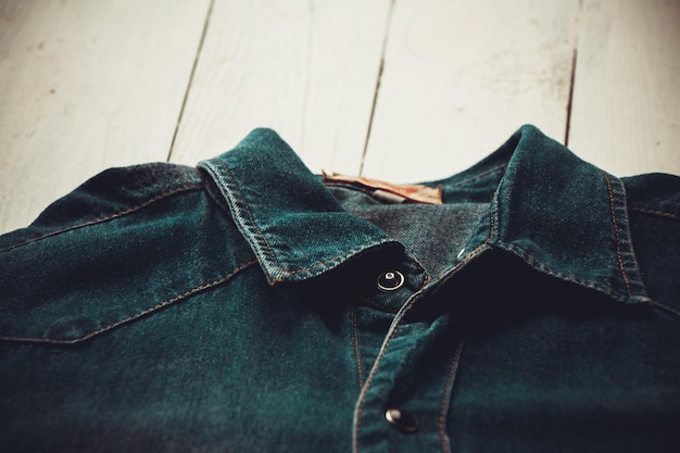 Close up blue denim shirt jeans background vintage style