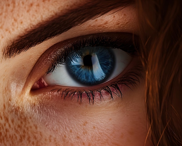 Close Up Blue Eye With Freckles and Eyelashes