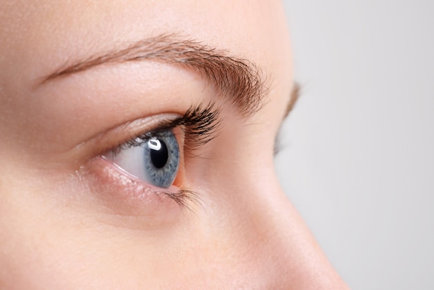 Close up blue eye with natural makeup