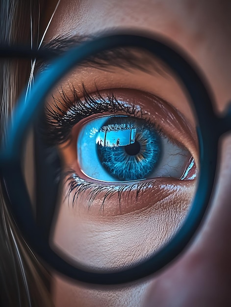 Close up of Blue Eye with Reflection of Beach Scene