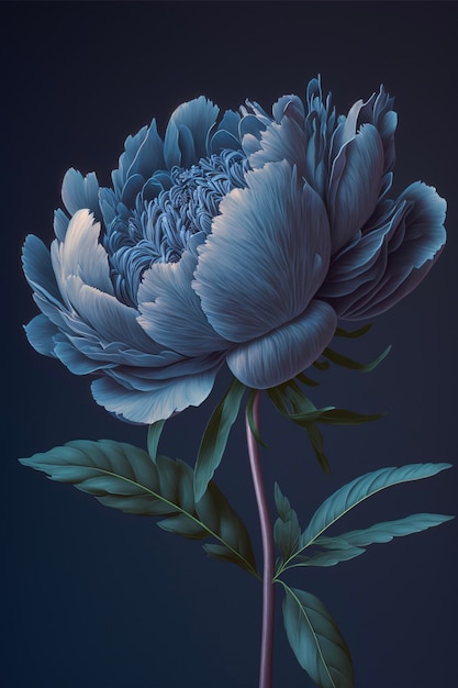 Close up of a blue flower with leaves generative ai