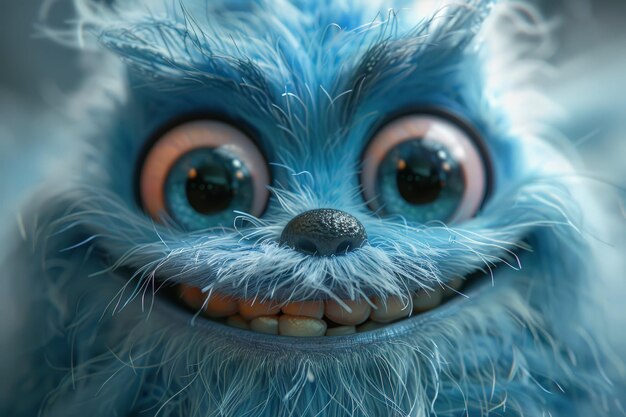 Close Up of Blue Furry Animal With Big Eyes