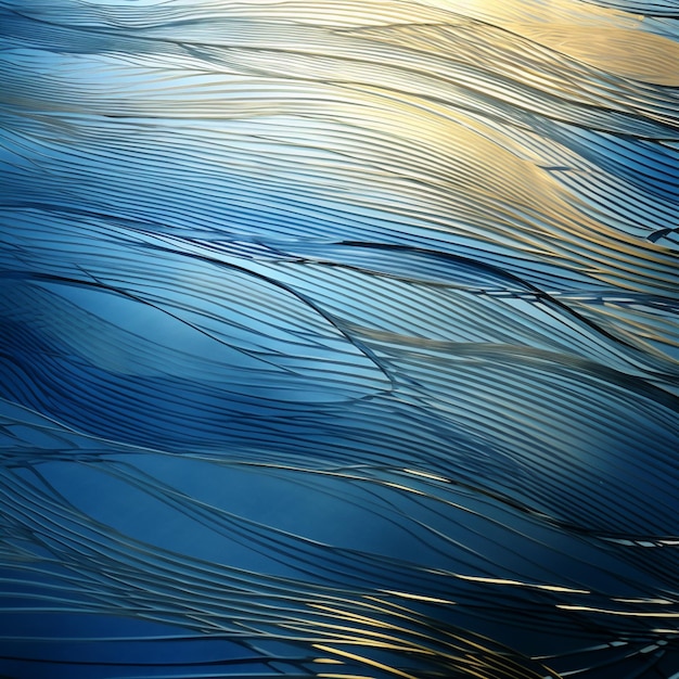 a close up of a blue and gold abstract background with waves generative ai