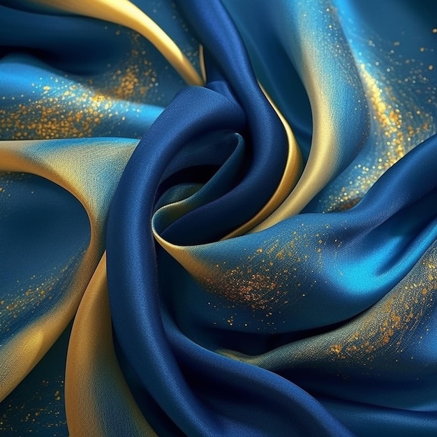 a close up of a blue and gold fabric with a gold glitter design generative ai