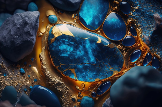 A close up of a blue and gold object generative AI