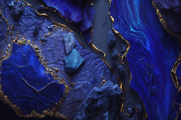 A close up of a blue and gold piece of art generative AI