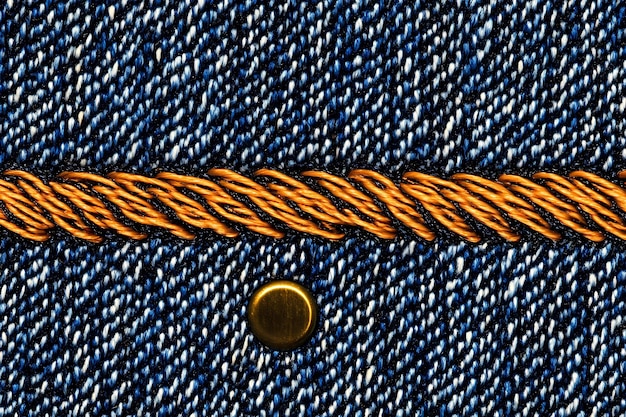 Photo a close up of a blue and gold rope on a blue jean jacket