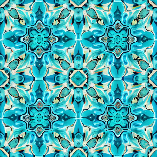 A close up of a blue and green pattern with a flower generative ai