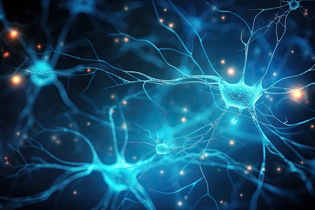 a close up of a blue neurons brain neuron network background symbolizing brain activity