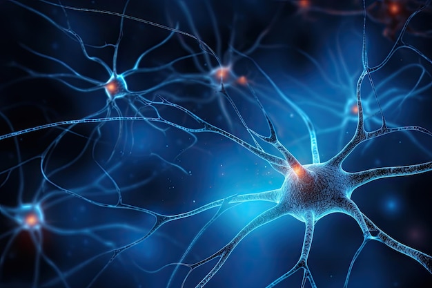 a close up of a blue neurons brain neuron network background symbolizing brain activity