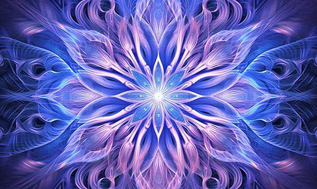 A close up of a blue and purple flower with a black background generative ai