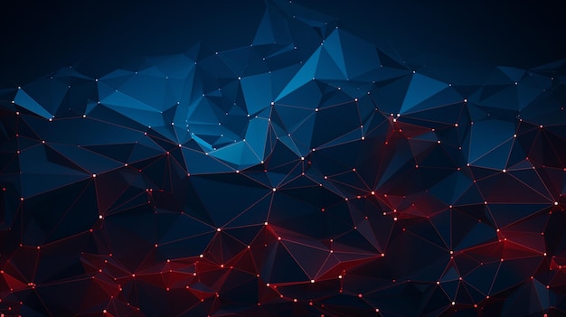 A close up of a blue and red abstract background with low polygonal shapes generative ai