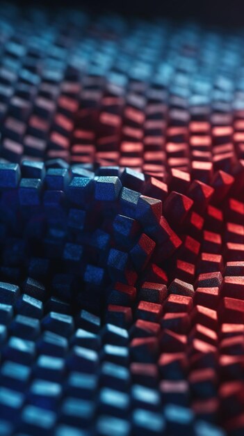 A close up of a blue and red fabric with a red and blue pattern