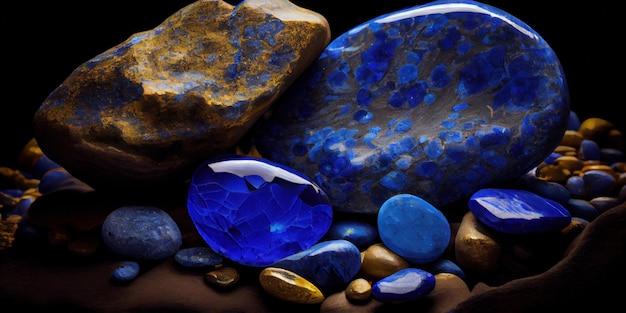 A close up of a blue rock and some rocks generative AI