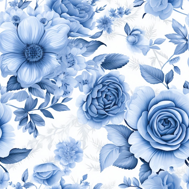 A close up of a blue rose pattern on a white background generative ai