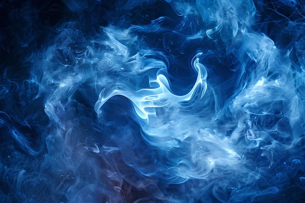 A close up of blue smoke on a black background