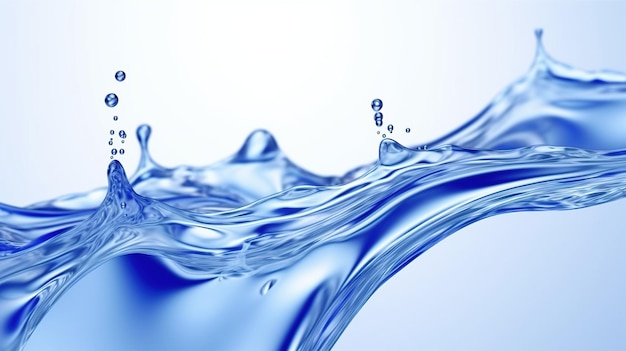 The close up blue water splash with bubbles on white background Generative AI