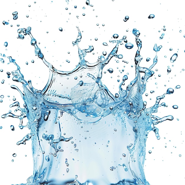 Close up blue Water splash with bubbles on white background transparent