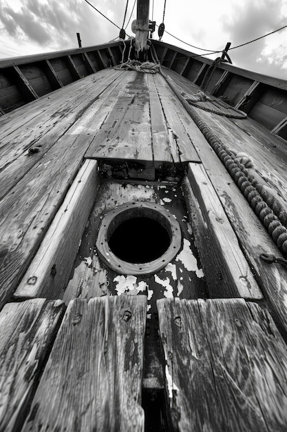 Photo a close up of a boat39s hull with a hole in it