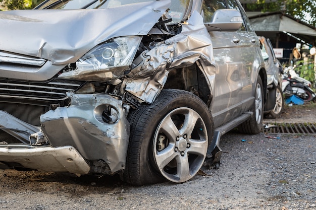 Close up body of car get damaged by accident