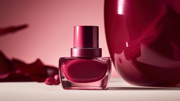 Close up of bottle of nail polish in a bold and invigorating red with berry undertones