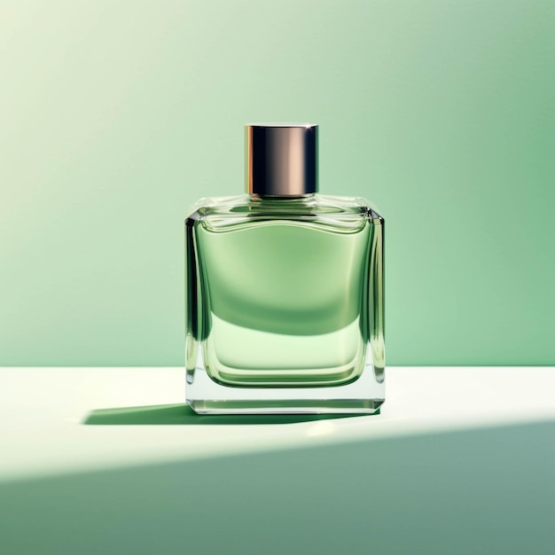 A close up of a bottle of perfume on a table generative ai