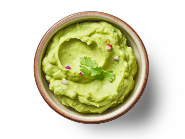 a close up of a bowl of guacamole with a cilantro generative ai