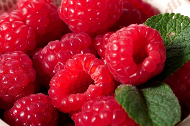 Close up of bowl of raspberries