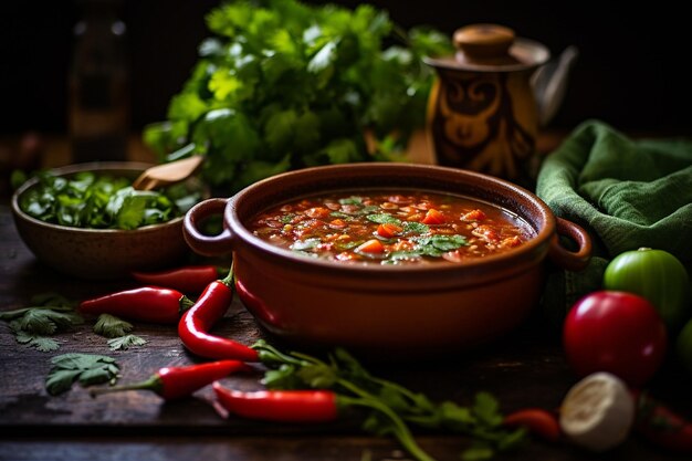 A close up of a bowl of traditional Mexican caldo tlalpeno soup