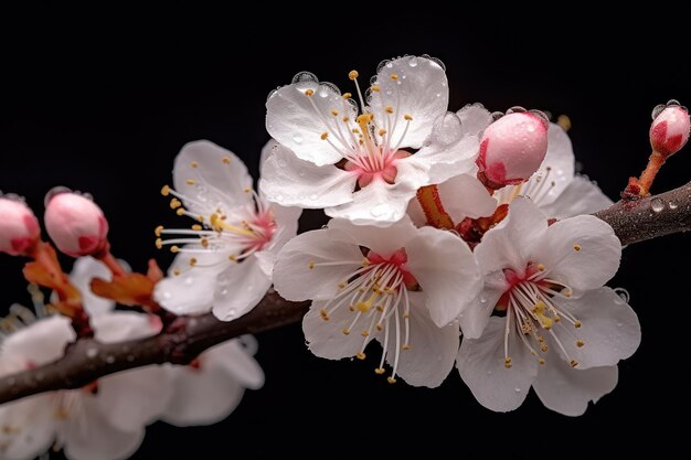 A close up of a branch of apricot flowers